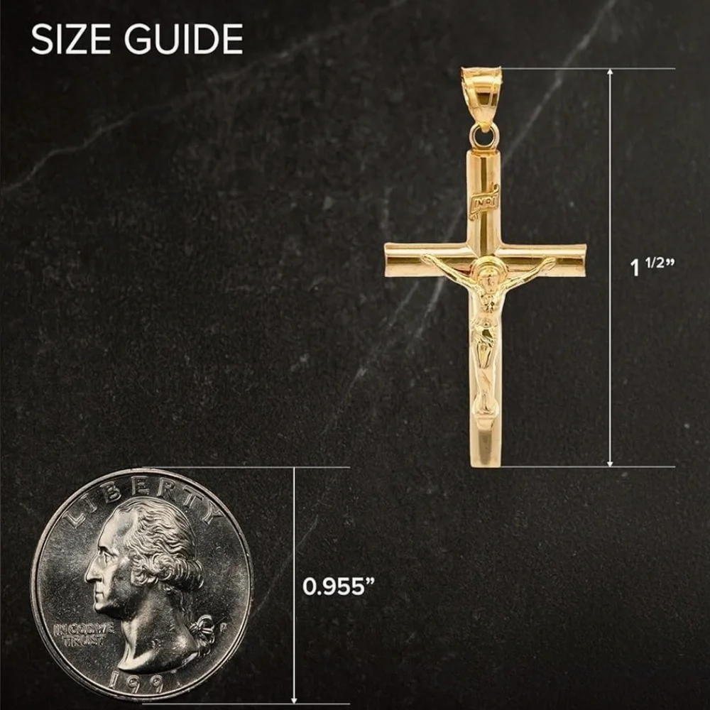 Cross + Crown 14K Gold Filled Crucifix Necklace Yellow Gold Pendant Unisex 1.5”